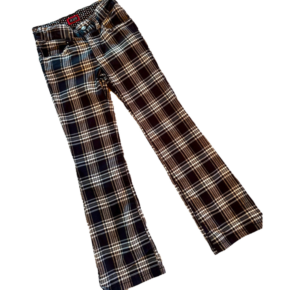 The children’s place black white and silver plaid boot cut girls size 10 pants
